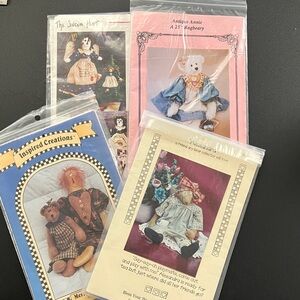 Doll and Bear Craft Patterns Teddy Dolls Sewing Bundle Lot of Four Hobby